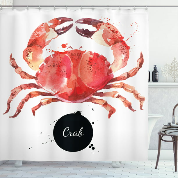 72x72" Watercolor Crab Polyester Fabric Shower Curtain Bathroom Decor w/ Hooks 